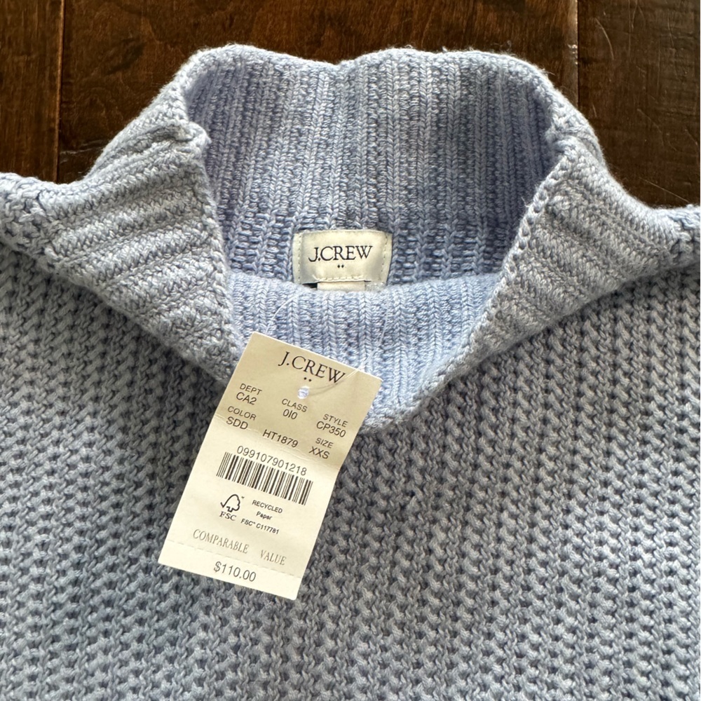 NWT J.Crew Factory Cotton-Blend Mockneck Sweater Soft Baby Blue - Picture 4 of 4
